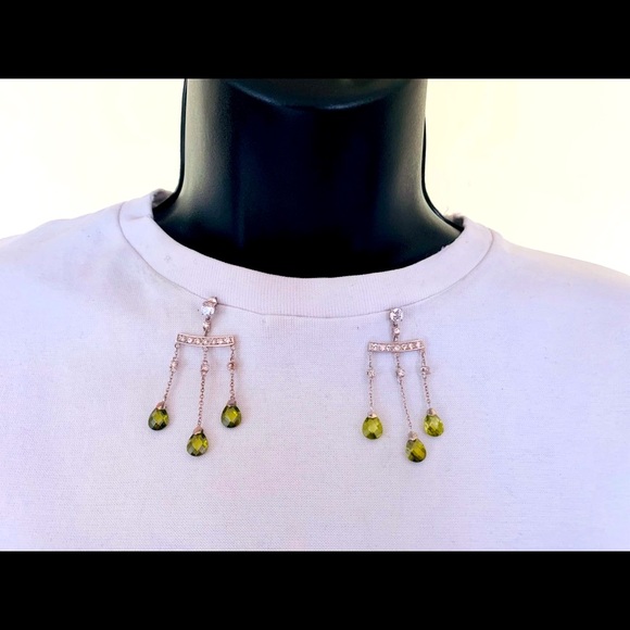 Sterling silver dangle ear rings light green gem stones zircon stones - Picture 5 of 5